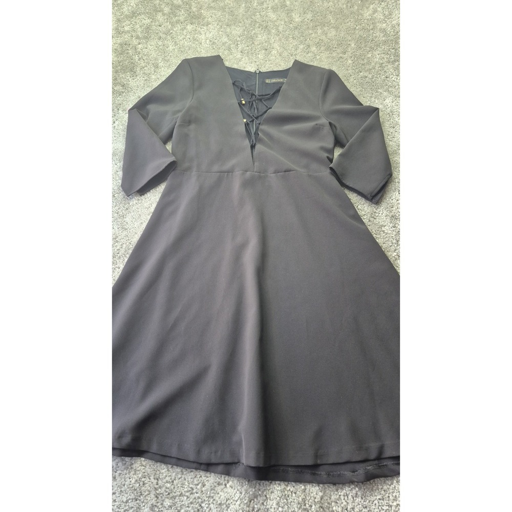 Zara Basic Dress Women's Medium Black V Neck Zip Back Casual‎ Party Business
